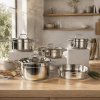 9 Pieces Stainless Steel Cookware Set Composite Bottom Cookware Set with Glass Lids Pots and Pans Polished Frying Pan