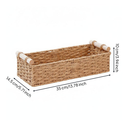 Natural Rope Basket Wooden Handles Rectangular Rope Basket Rustic for Vanity