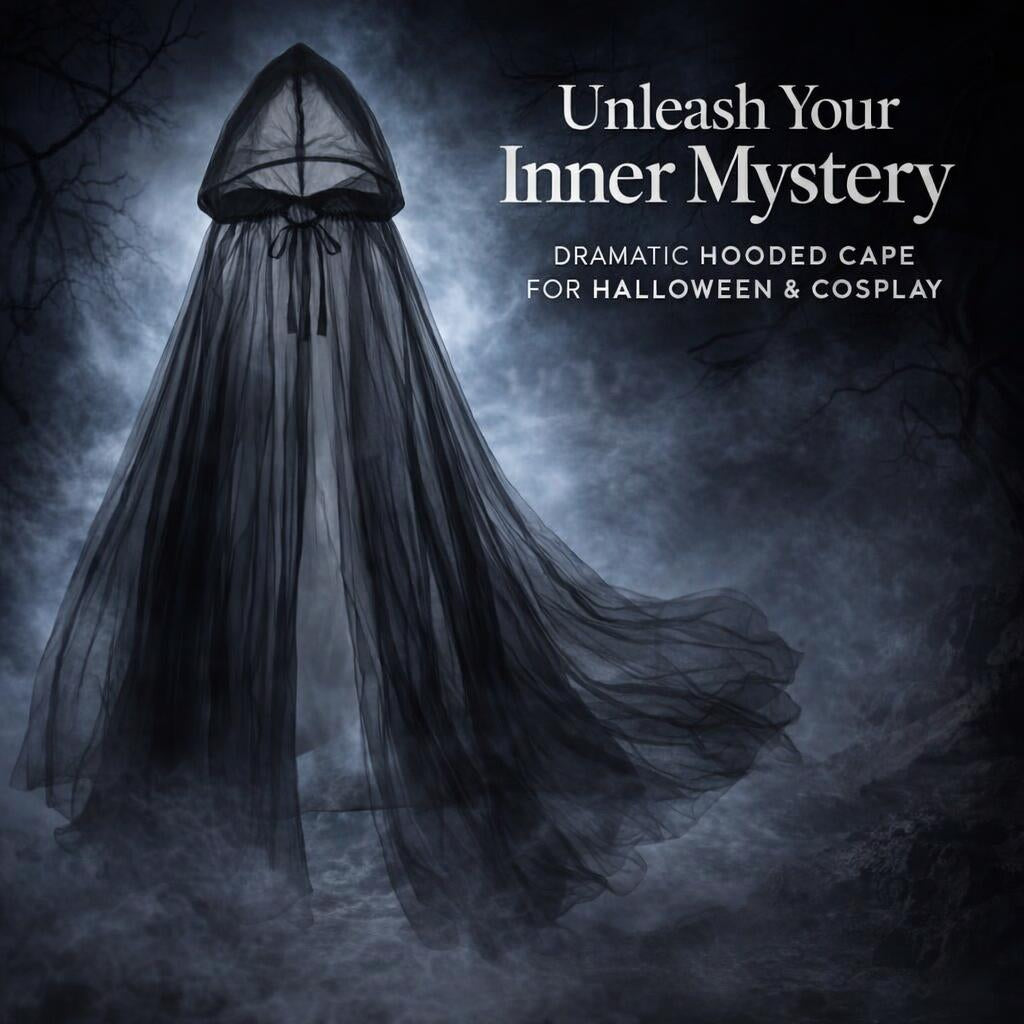 Hooded Cloak Maxi Cape for Halloween Party, Fancy Dress Costume Halloween, Grim Reaper Dramatic Cloak, Lightweight Cape for Costume Event