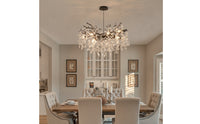 Black Chandelier with Crystal Pendants Dimmable Branch Chandelier Organic Ceiling Light Fixture Clear for Dining Room, Bedroom