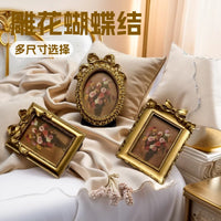 法式复古金色树脂相框摆台雕花蝴蝶结装饰画框客厅卧室床头挂画摆