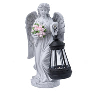 Angel Lantern Statue Feathered Wings Solar Angel Statue Resin for Courtyard