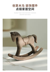 Wooden Rocking Horse Decorative Figurine for Desk or Bar