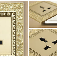 Decorative Socket with Faceplate Vintage Three-Pin Socket Retro Outlet Panel Ornate for Living Room, Bedroom, Hotel, Cafe