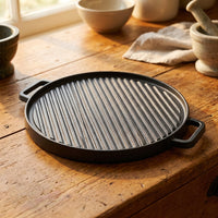 Frying Pan for Induction Hob and Gas Hob, Large 30cm Cast Iron Griddle and Grill Pan, Versatile Sandwich Maker, Durable Camping Cookware Pack