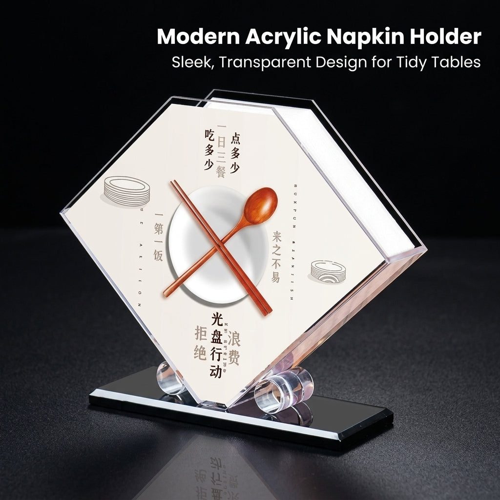 Tissue Holder for Living Room Table, Transparent Square Shape Acrylic Design, Serviette Napkin Stand for Restaurant Clear Dispenser