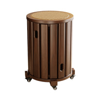 Stackable Solid Wood Round Stool with Rattan Woven Seat