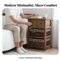 Drawer Nightstand Rattan Design 2-Drawer Woven Front End Table sturdy Wood Frame Curved Edges for Apartment Dwellers, Students