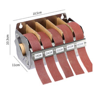 Stainless Steel Body Sanding Paper Dispenser Box Serrated Cutting Blade Sandpaper Roll Dispenser Wall-Mountable 5-Slot Sandpaper Holder Refillable for Woodworkers, Metalworkers, DIY Enthusiasts, Garage