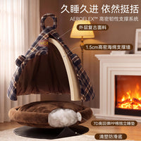 Autumn/Winter Plaid Pet Tent Cat House, Semi-Enclosed, Washable, Warm