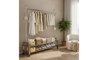 Freestanding Rolling Clothes Rack Movable Garment Rack with Shelves Double-Tier Space-Saving for Bedroom, Laundry Room, Entryway
