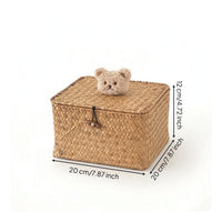 Grass Storage Box with Lid Natural Woven Box with Lid Rectangular for Shelf