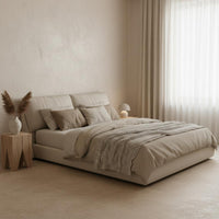 Upholstered Levitating Bed Japanese Rustic Minimalist Style LED Foundation Bed