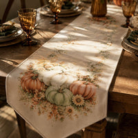 Halloween Pumpkin Table Runner with Rose Print and Tassels