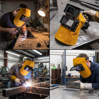 Welding Helmet with Flip-Up Visor, Cowhide Leather Anti-Splash Face and Neck Protection