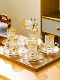 Foil Embossed Glass Coffee Cup with Lid (6-Piece Set)