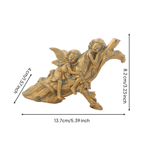 Sleeping Fairy Sisters Figurine Intricate Details for Patio, Flower Pot
