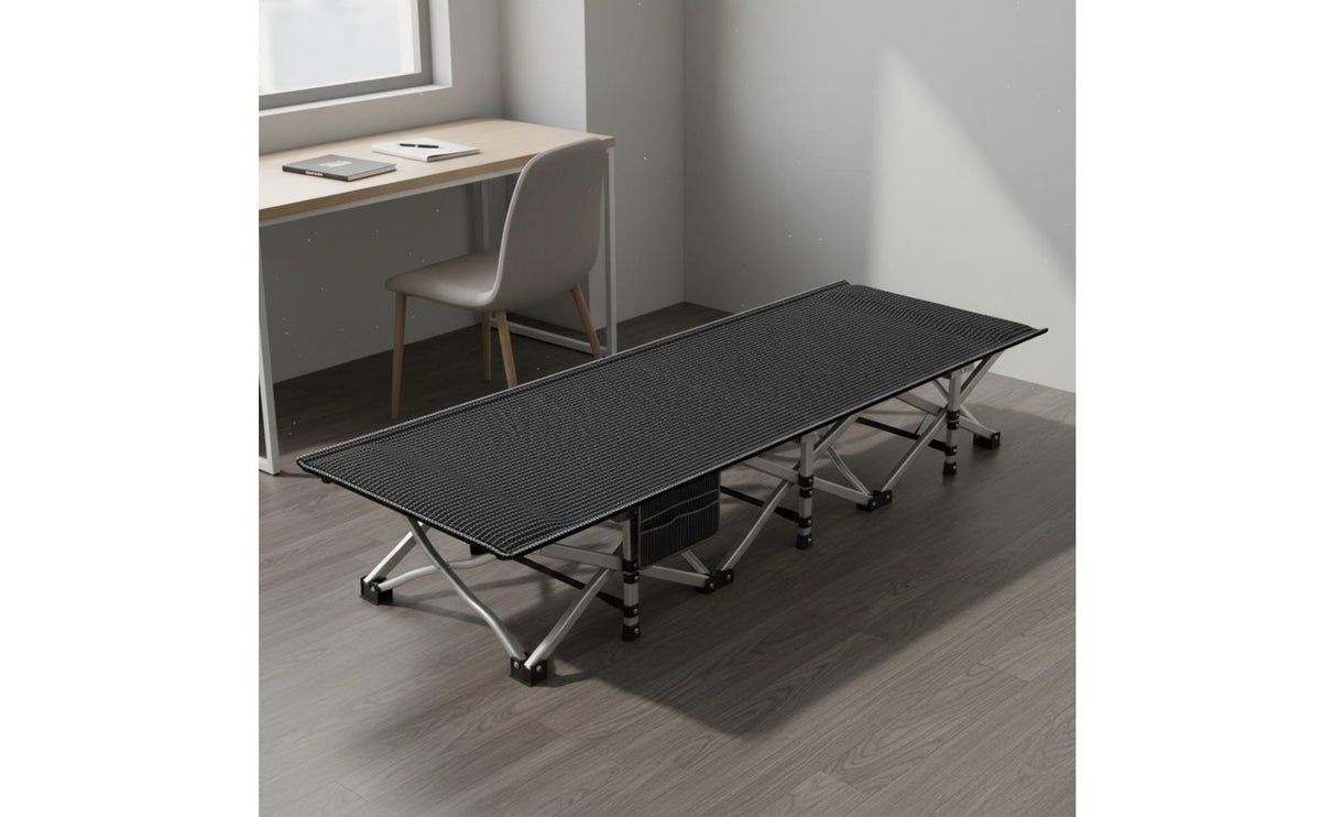 Breathable Material Single Folding Cot Bed Installation-Effortless Office Rest Lounger Reinforced Frame Temporary Furniture Quiet Design for Camping
