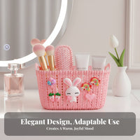 Handled Cartoon Basket Imitation Rattan Weave Household Storage adaptable