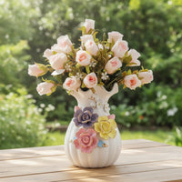 Flower Arrangement with Vase Compact Artificial Rose Bouquet for Reception Desk