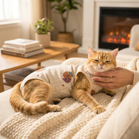 Cat Recovery Suit with Fasteners, Patterned Post Surgery Clothes for Kittens, Spay Neuter Suit with Short Legs, Breathable Vest to Stop Licking