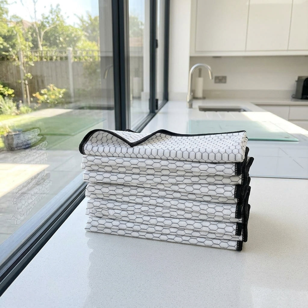 Crystal Weave Microfibre Cloth, 30x30 cm Microfibre Cloth for Glass and Mirrors, Wipes with Stitched Edges, Reusable Cleaning Cloth
