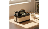 Open-Top Woven Storage Box Rectangular Woven Basket with Handle Compact Divided Basket Bin Decorative for Desktop, Living Room, Vanity