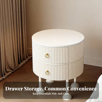 Fluted Drawer Nightstand Curved Corners Bedside Table Scratch-Resistant Top