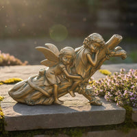 Sleeping Sisters Figurine Resin Material Bronze Look Fairy Ornament Fantasy Style Home Decor for Patio