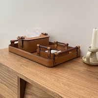 Oval Leather Tissue Box Cover for Tabletop