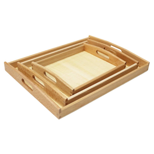 3 Pieces Montessori Tray with Handles Solid Wooden Tray with Handles