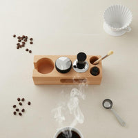 1 Piece Coffee Press Base Espresso Tamping Station Portafilter Organizer Tamper Stand Natural Beech Wood Non Slip Suitable for Kitchen Brewing Workspace