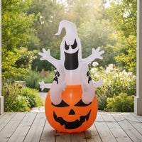 Inflatable Ghost with Pumpkin Built-in LED Lights Halloween Inflatable Decoration Outdoor Lighted for Yard, Lawn