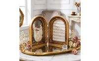 Antique Gold Diptych Frame European Look Double Arched Photo Frame for Desk
