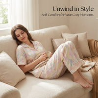 Ladies Pajamas for Sleeping and Loungewear Set for Women, Soft Cloud Short Sleeve 3-Piece Nightwear with and Pants