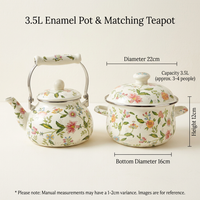 Enamel Soup Pot Stew Pot Vintage Saucepan, Cooking Pot Floral Design with Lid, Double Handle Casserole for Boiling and Simmering
