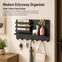 Black Carbon Steel Key Holder, Wall Mounted Key Hanger with Multiple Hooks & Mail Slot, Modern Minimalist Key Rack for Entryway Storage