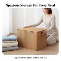 Lidded Wickerdesign Box Large Capacity Lidded Rectangular Box Faux Rattan Design adaptable for Parents, Renters, Living Room
