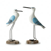 2 Pieces Bird Figurine Tabletop Sculpture with Pedestal Coastal Bird Statue for Desk