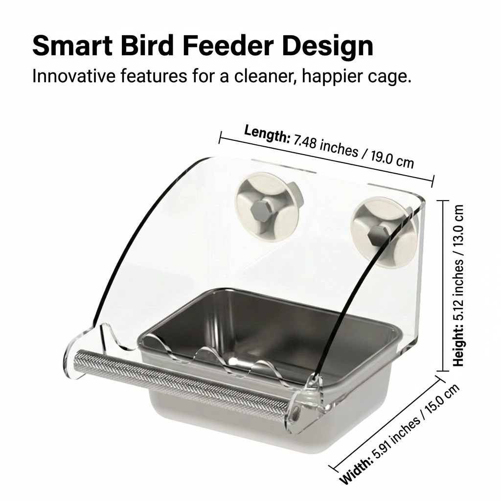 Bird Feeder Water Dispenser Set for Parakeets, Automatic Cage Feeder with Perch, Transparent Bird Feeder Water Dispenser for Cockatiels, Budgies
