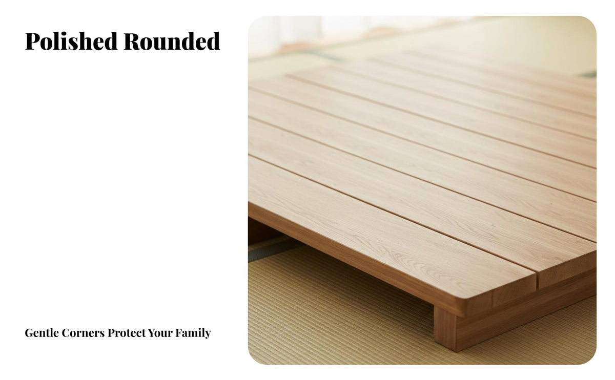 sectioned Wooden Bed Base Japanese aesthetic Bedroom Furniture Wabi-Sabi Design Mattress Foundation for Guesthouse Owners, Minimalists, woven mat Room, Balcony