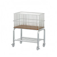 Wire Laundry Basket Trolley Wooden Handle Wheeled Laundry Rack Two-Tier