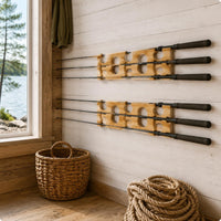 2 Pieces Bamboo Fishing Rod Rack Natural Wood Finish Fishing Rod Rack
