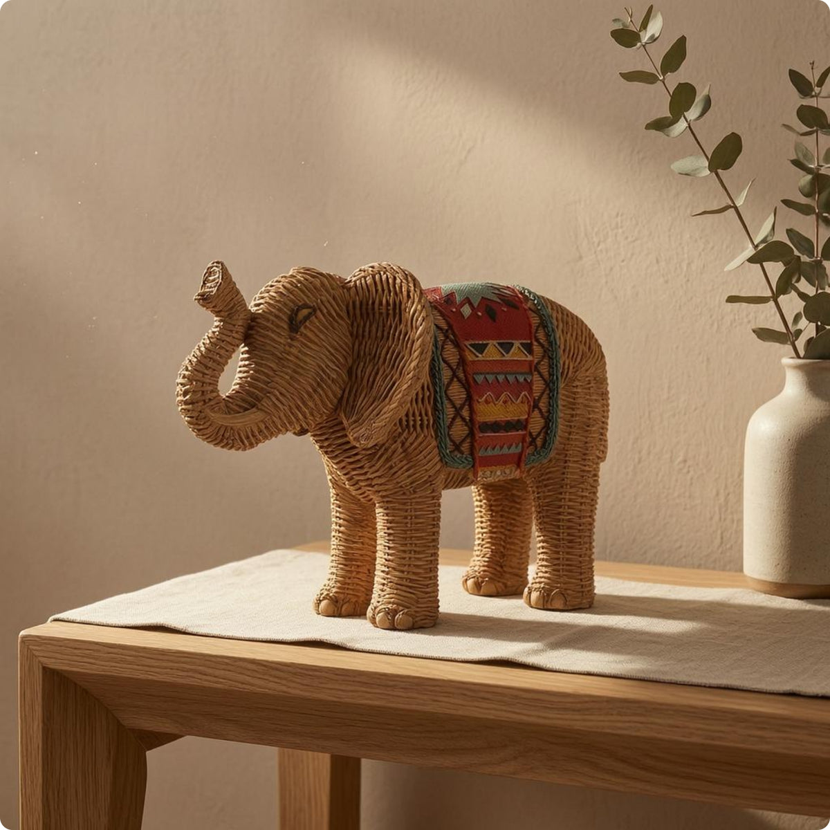 Rattan Elephant Decor Decorative Woven Elephant Statue Cute Look for Shelf Display