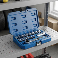 17 Pieces Reversible 12-Point Socket Set Hard to Reach Areas Through Socket Wrench Set Organized Storage for Auto Repair, Workshop, Garage