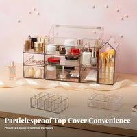 Tiered Cosmetic Display Stand Multi-Compartment Vanity Display Case for Students