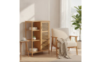 Storage Unit with Slatted Shelves Compact Bamboo Cabinet Easy to Clean Freestanding Floor Cabinet for Washroom