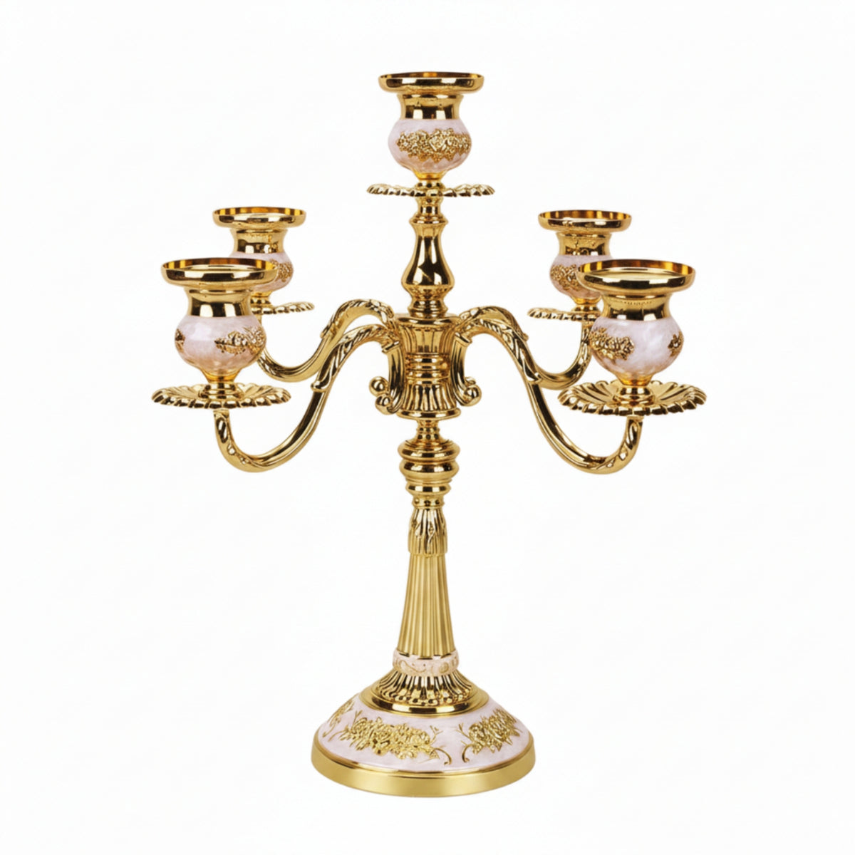Five-Arm Candelabra Embossed Alloy Candle Holder Decorative for Mantel, Weddings