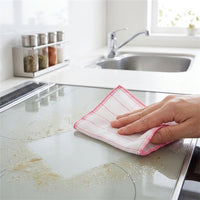 5-Layer Dishcloths and Oil-Resistant Kitchen Cloth, White with Rose Striped Yarn Dish Cloths for Dishes, Dual-Sided Bulk Pack Cleaning