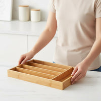 5 Compartment Silverware Tray Space Saving Bamboo Utensil Organizer for Workshop
